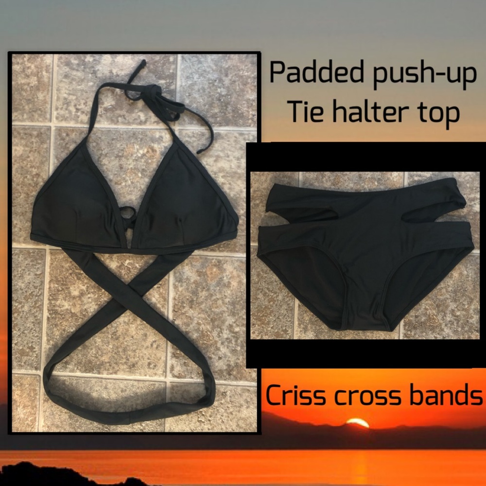 🔥Last 1🔥Black push-up tie halter bandage bikini - Picture 3 of 8